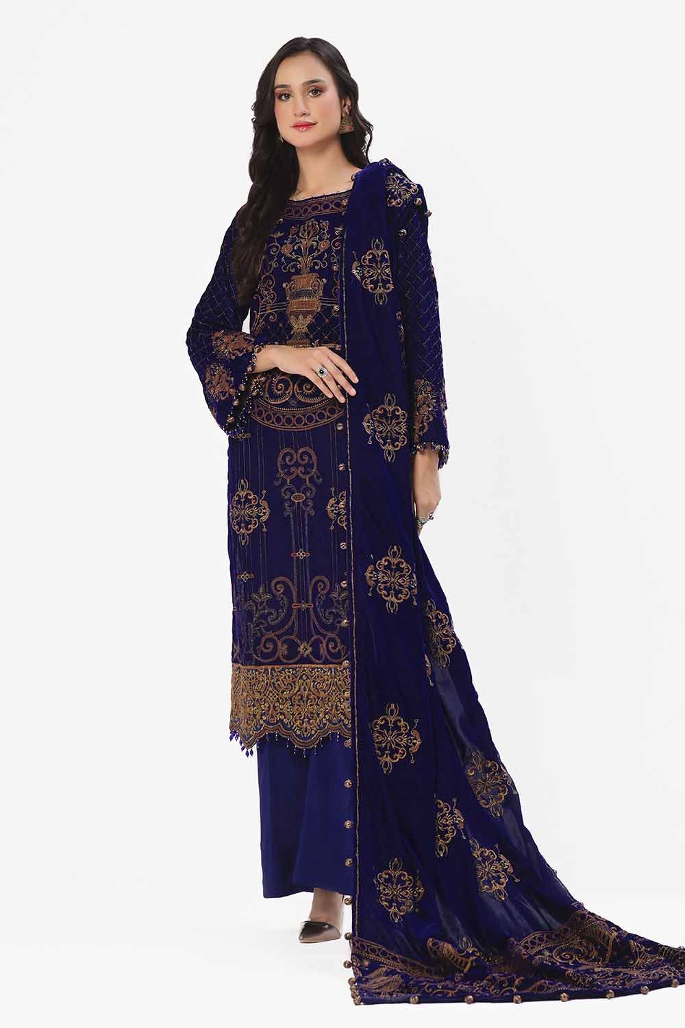 Gul Ahmed | Winter Collection 24 | Velvet Dupatta WV-42001 - Official Gul Ahmed - Agha Fabrics UK