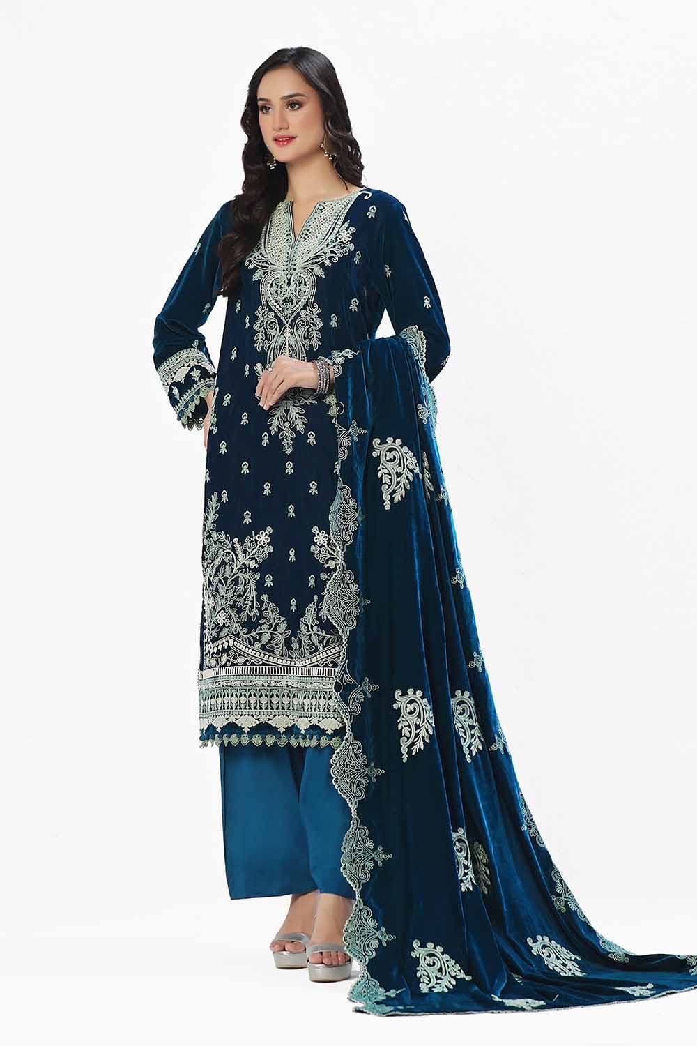 Gul Ahmed | Winter Collection 24 | Velvet Dupatta WV-42004 - Official Gul Ahmed - Agha Fabrics UK