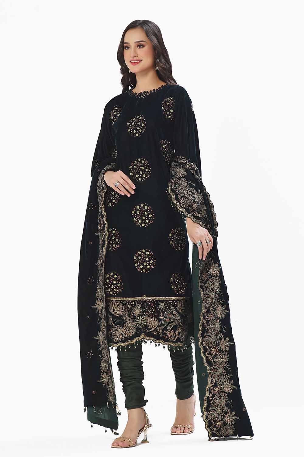 Gul Ahmed | Winter Collection 24 | Velvet Dupatta WV-42005 - Official Gul Ahmed - Agha Fabrics UK