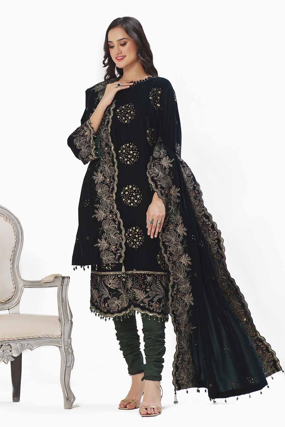 Gul Ahmed | Winter Collection 24 | Velvet Dupatta WV-42005 - Official Gul Ahmed - Agha Fabrics UK