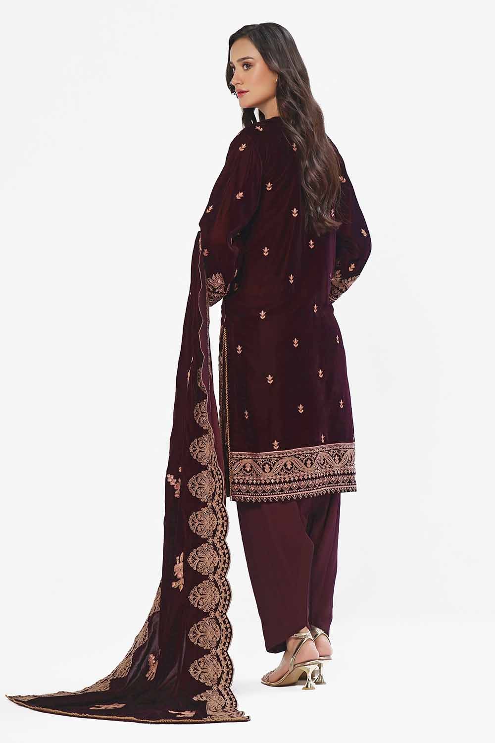 Gul Ahmed | Winter Collection 24 | Velvet Dupatta WV-42006 - Official Gul Ahmed - Agha Fabrics UK