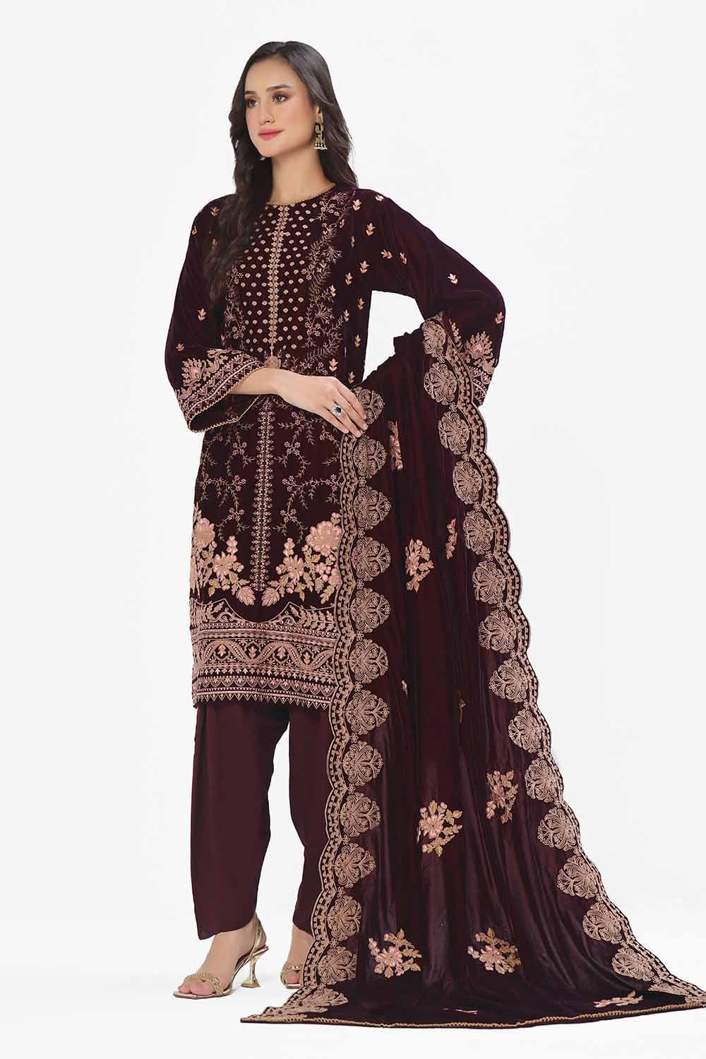 Gul Ahmed | Winter Collection 24 | Velvet Dupatta WV-42006 - Official Gul Ahmed - Agha Fabrics UK