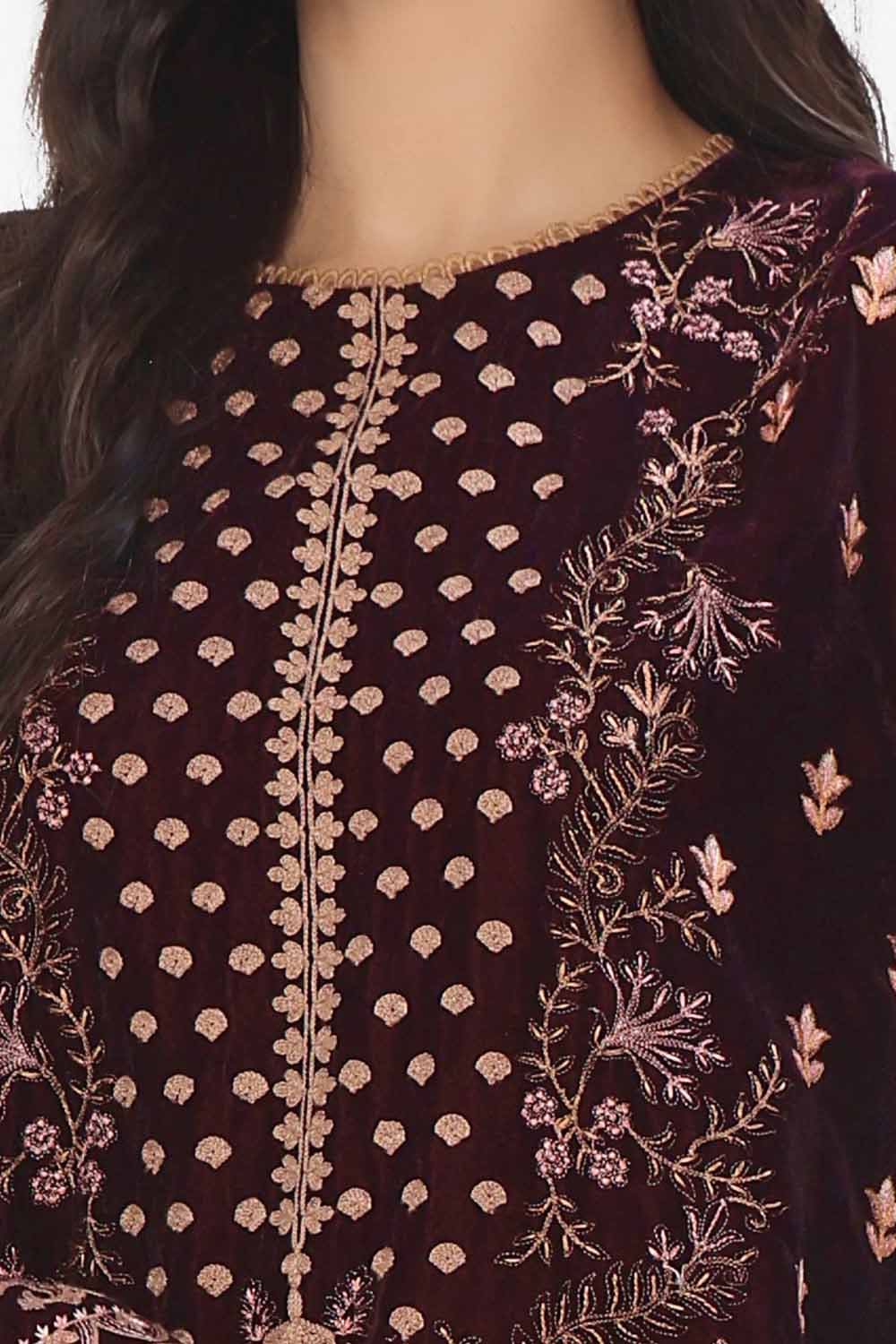 Gul Ahmed | Winter Collection 24 | Velvet Dupatta WV-42006 - Official Gul Ahmed - Agha Fabrics UK