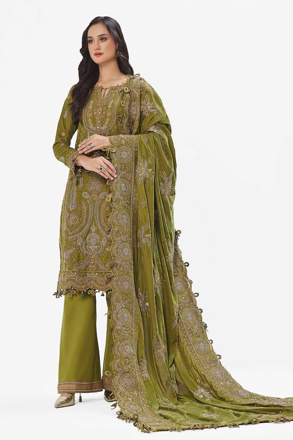 Gul Ahmed | Winter Collection 24 | Velvet Dupatta WV-42007 - Official Gul Ahmed - Agha Fabrics UK