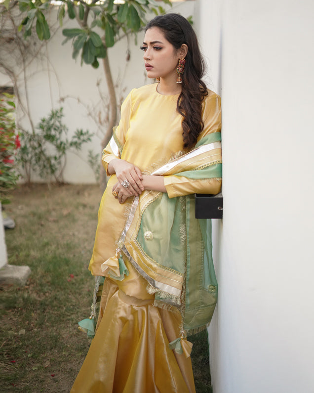Zar | Gharara Formals | Yellow - Official Zar - Agha Fabrics UK
